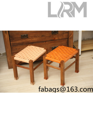 Hermes Wood and Woven Leather Stool Orange 2022 040289
