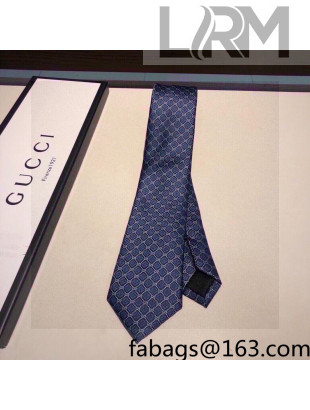 Gucci GG Check Silk Tie White/Dark Blue 2022 031088