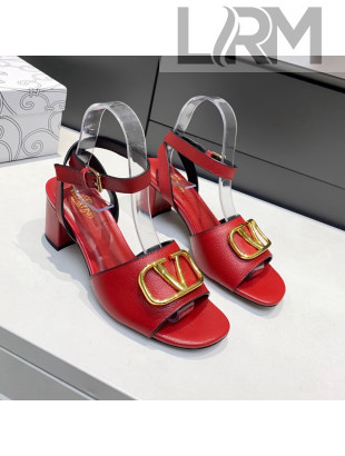 Valentino VLogo Grained Calfskin Heel Sandals 5cm Red 2022 032662
