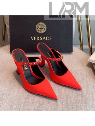 Versace Silk High Heel Mules 11cm Red 2022 031950