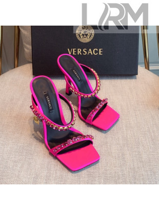 Versace Silk Crystal Slide Sandals 11cm Hot Pink 2022 031920