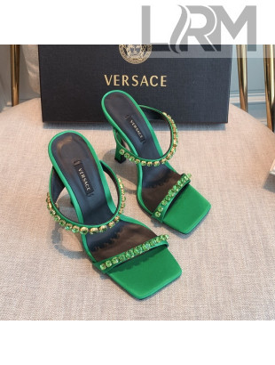 Versace Silk Crystal Slide Sandals 11cm Green 2022 031922