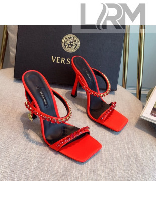 Versace Silk Crystal Slide Sandals 11cm Red 2022 031923