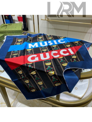 Gucci Music Silk Square Scarf 90x90cm Blue 2022 033040