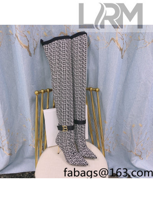 Balmain Knit B Buckle High Boots Black/White 2021 120422