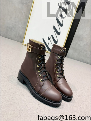 Balmain Calfskin Leather B Buckle Ankle Boots Dark Brown 2021 120431
