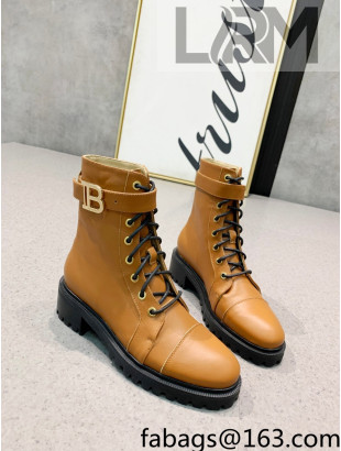 Balmain Calfskin Leather B Buckle Ankle Boots Caramel Brown 2021 120435