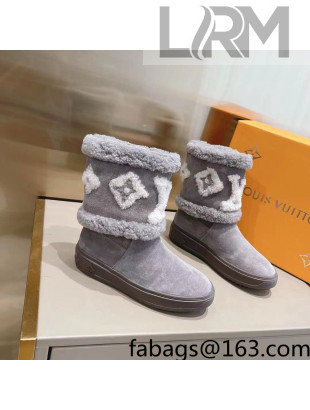 Louis Vuitton Snowdrop Shearling and Suede Flat Ankle Boots Grey 2021 07