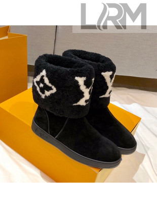 Louis Vuitton Snowdrop Shearling and Suede Flat Ankle Boots Black 2021 