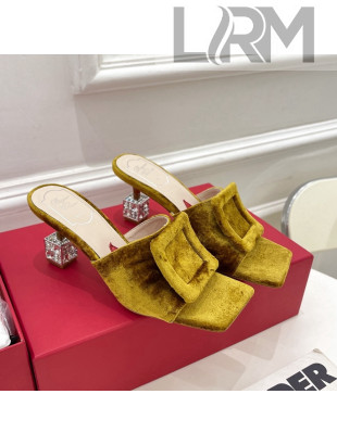 Roger Vivier Velvet Cube Crystal Medium Heel Slide Sandals 7cm Gold 2022