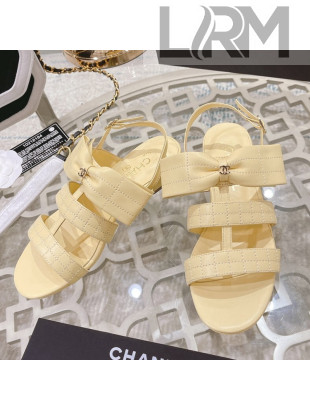 Chanel Quilted Lambskin Flat Sandals with Bow Yellow 2022 032803
