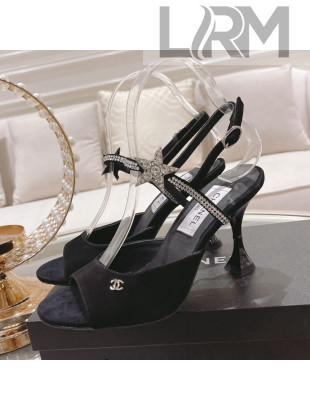 Chanel Suede Heel Sandals with Pearl and Star Charm 8cm Black 2022
