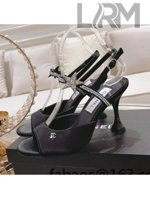 Chanel Silk Heel Sandals with Pearl and Star Charm 8cm Black 2022
