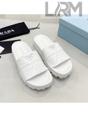 Prada Calf Leather Flat Slide Sandals White 2022 032878