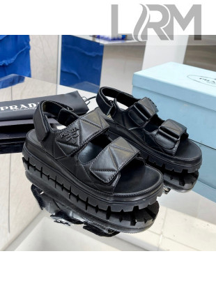 Prada Calf Leather Strap Flat Sandals Black 2022 032882