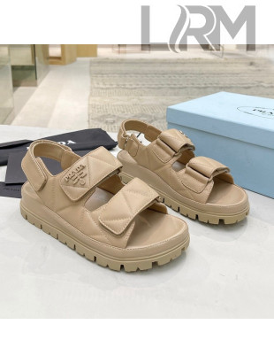 Prada Calf Leather Strap Flat Sandals Beige 2022 032883