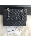 Chanel Grained Calfskin Grand Shopping Tote GST Bag Black/Silver