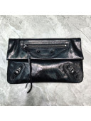 Balenciaga City Wax Leather Envelope Clutch Black