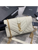 Saint Laurent Envelope Small Chain Bag in Grained Leather 526286 White/Gold 