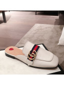Gucci Leather GG Buckle Flat Slippers Mules 423694 White 2020
