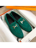 Hermes Paris Suede Flat Loafers Green 2020