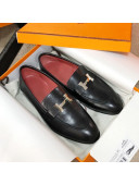 Hermes Paris Lambskin Flat Loafers Black/Red 2020