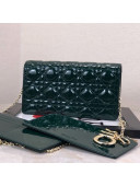 Dior Lady Dior Clutch with Chain in Cannage Patent Leather Green 2018