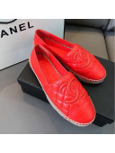 Chanel Quilted Calfskin Flat Espadrilles G29762 Bright Red 2020