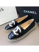 Chanel Quilted Calfskin Flat Espadrilles G29762 Black/Silver 2020