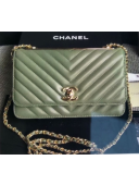 Chanel Chevron Lambskin Trendy CC Wallet on Chain WOC Bag Green 2020