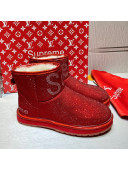 Louis Vuitton Supreme Crystal Wool Ankle Boots Red 2021 1117103