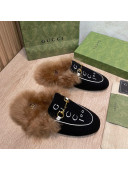 Gucci 100 Velvet Fur Slippers Black 2021 111622