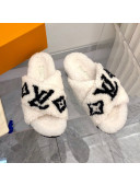 Louis Vuitton Cross Strap Shearling Slide Sandals White 2021 1117122