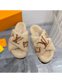 Louis Vuitton Cross Strap Shearling Slide Sandals Beige/Brown 2021 1117123