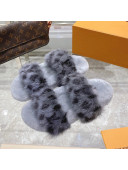 Louis Vuitton Bom Dia Mink Fur Flat Mules Grey 2021 111753