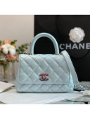 Chanel Grained Calfskin & Gradient Lacquered Metal Mini Flap Bag with Top Handle AS2431 Blue 2021