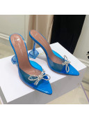 Amina Muaddi TPU Pointed Slide Sandals with Crystal Bow 9.5cm Blue 2021 51