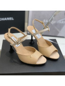 Chanel Lambskin Heel Sandals with Pearl and Star Charm 8cm Apricot 2021 