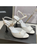Chanel Lambskin Heel Sandals with Pearl and Star Charm 8cm White 2021 