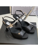 Chanel Lambskin Heel Sandals with Pearl and Star Charm 8cm Black 2021 