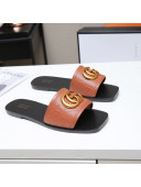 Gucci GG Leather Slide Sandal with Double G Brown 2022 65