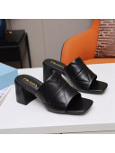 Prada Calf Leather Medium Heel Slide Sandals 7cm Black 2022