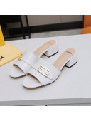 Fendi Stone Embossed Leather Slide Sandals 4cm White 2022
