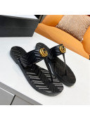 Gucci Chevron Leather Thong Sandal with Double G Black 2022 51