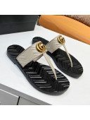 Gucci Chevron Leather Thong Sandal with Double G Light Grey 2022 55
