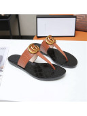 Gucci GG Leather Thong Sandal with Double G Brown 2022 50