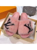 Louis Vuitton LV Mink Fur Flat Slide Sandals Pink 2021 19