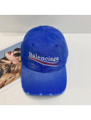 Balenciaga Distress Baseball Hat Blue 2021