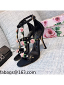 Dolce & Gabbana Silk Crystal Flower Sandals 9cm Black 2021