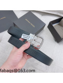 Bottega Veneta Intrecciato-Like Calfskin Belt 3.5cm with Sqaure Buckle Black/Silver 2021